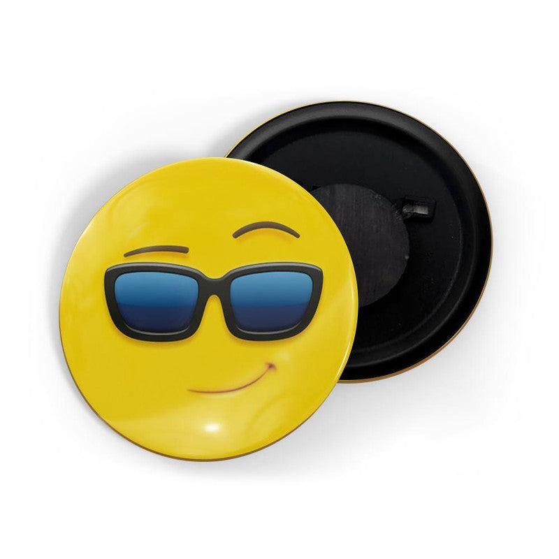 dhcrafts Yellow Color Round Fridge Magnet Smiling Face With Sunglasses Emoji Glossy Finish Design Pack of 1 (75 mm)